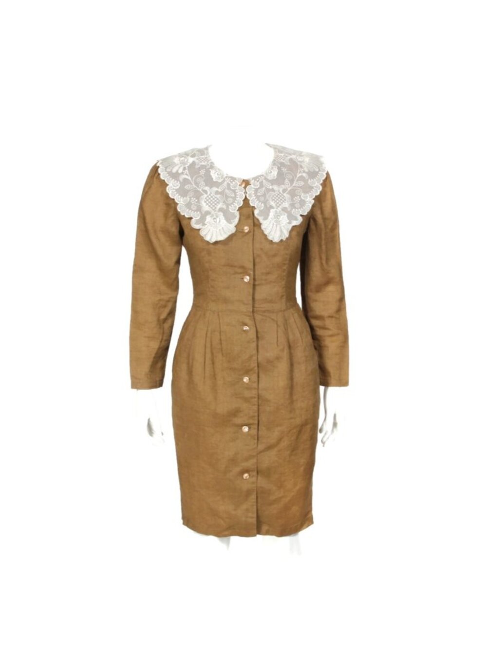 Vintage Edwardian Brown White Wide Lace Collar Whimsy Goth Lolita dress S/M /071